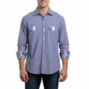 Bertigo Blue White Stripe Long Sleeve Button Front Shirt Mens Sz 3 US M
